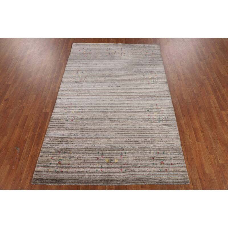 Earth Tone Gabbeh Indian Area Rug Handmade Tribal Wool Carpet - 5'0" X 7'10"