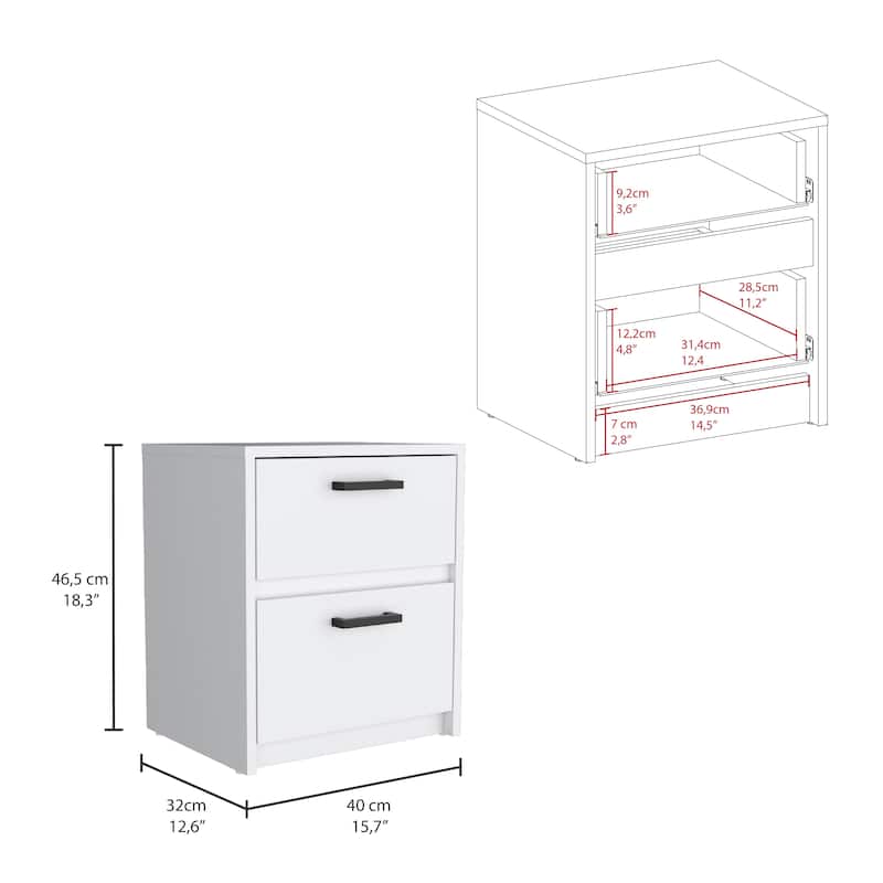 2 Drawers Nightstand , End Table, Side Table Metal Handles -White