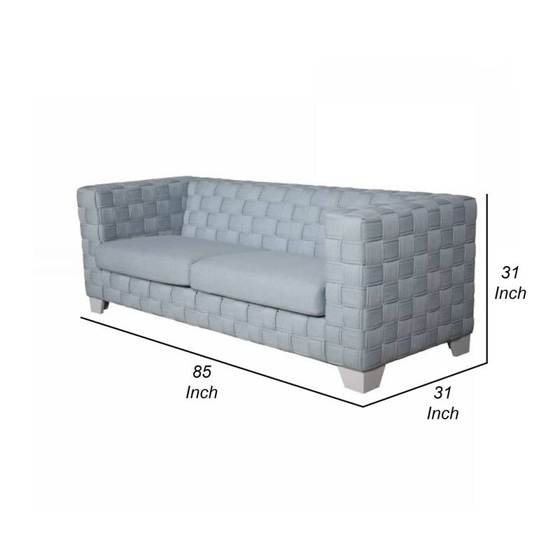Reah Sofa, Knitted Light Blue Chenille, White Composite Wood, 85 Inch
