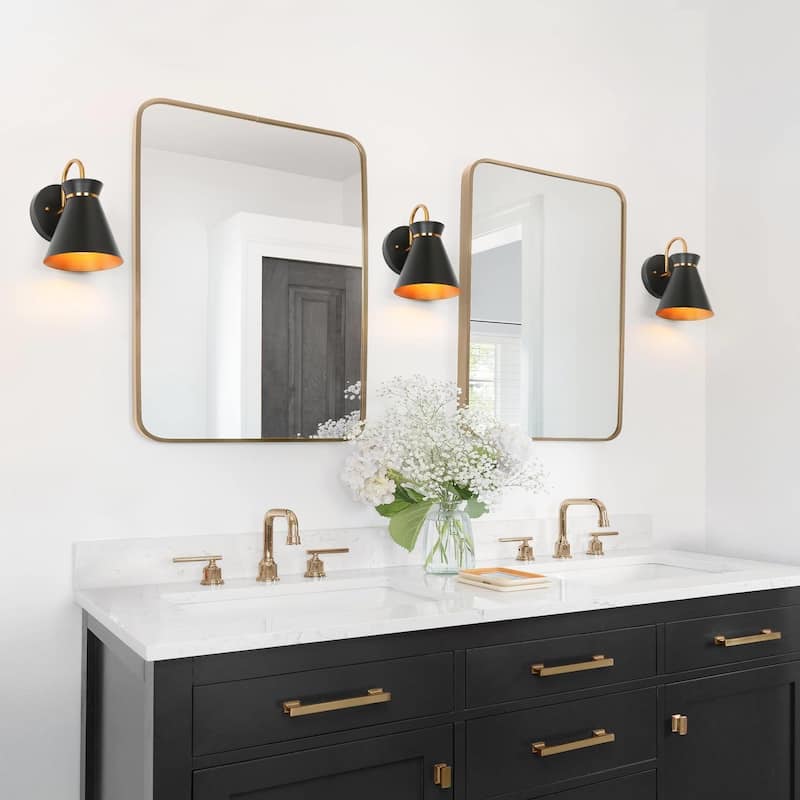 Modern 1Light Black Gold Wall Sconce Industrial Metal Bathroom Vanity