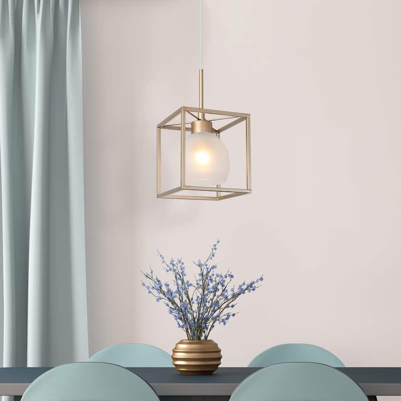 Yarge Modern Glam Pendant 1-Light Metal Square with Ball frosted glass for Kitchen Island - D 6.5" x H 11"