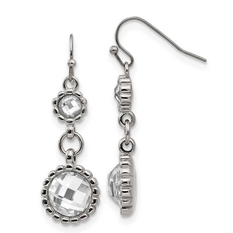 Curata Stainless Steel Polished Glass Shepherd Hook Long Drop Dangle Earrings (14mm x 41mm)
