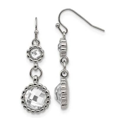 Curata Stainless Steel Polished Glass Shepherd Hook Long Drop Dangle Earrings (14mm x 41mm)