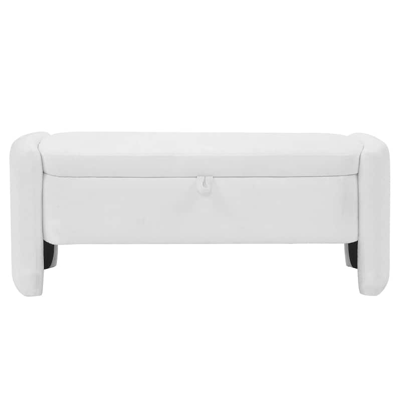 Ottoman Storage Bench Chenille Fabric Bench with Large Storage Space