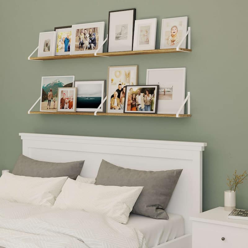 Wallniture Bora 60"x6" Floating Shelves, Living Room Wall Bookshelf, Wall Shelf Set of 2, Burnt