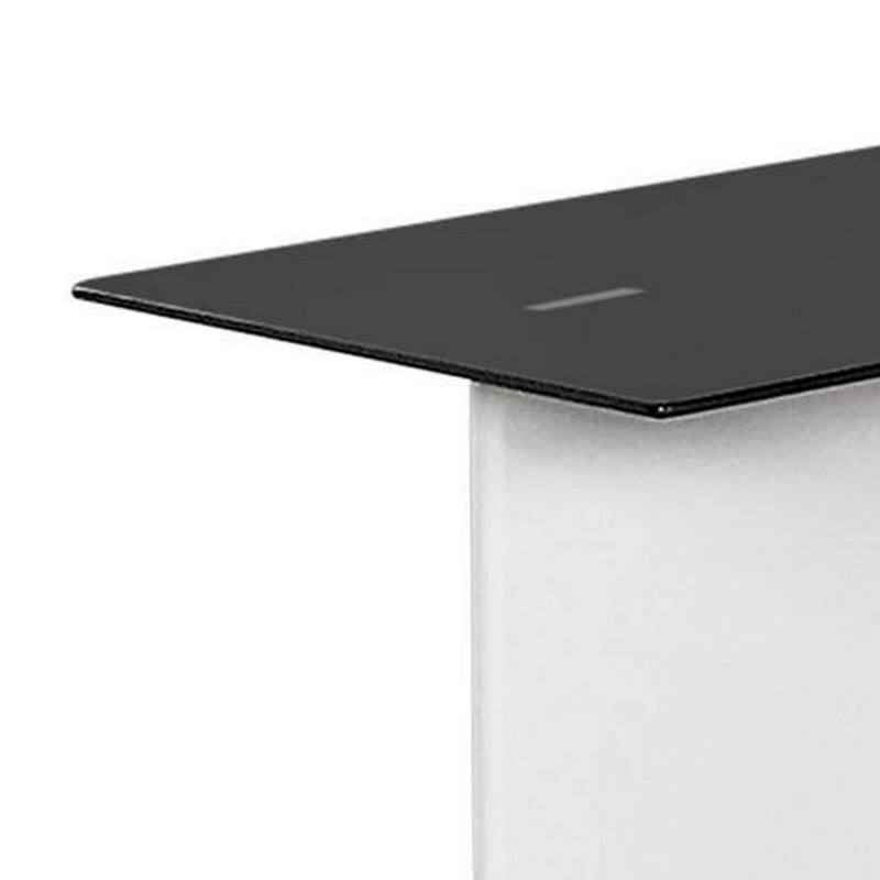 22 in. White and Black Rectangle Glass End Table with Pedestal Base