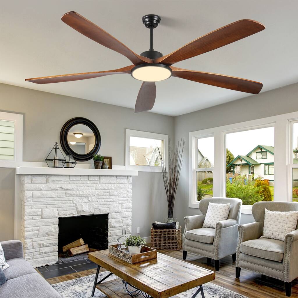 72-inch Large Outdoor Ceiling Fan with Remote Control and Light with Three-Color Dimming, 5 Reversible Wooden Blades