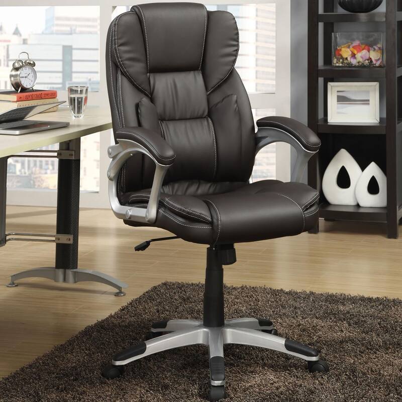 Ergonomic Dark Brown Swivel Office Chair - Adjustable Leatherette Desk Chair with Armrests - Brown