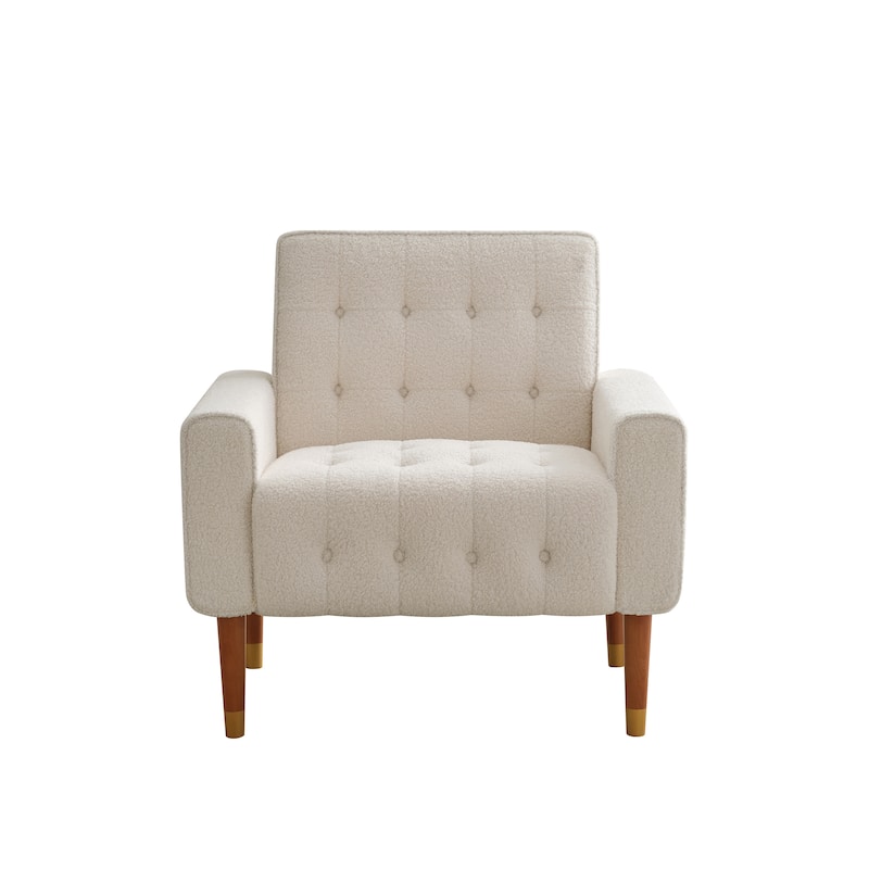 Roomfitters Classic Tufted Accent Armchair with Upholstered Fabric, Comfortable Armrests and Solid Wood Legs, Beige