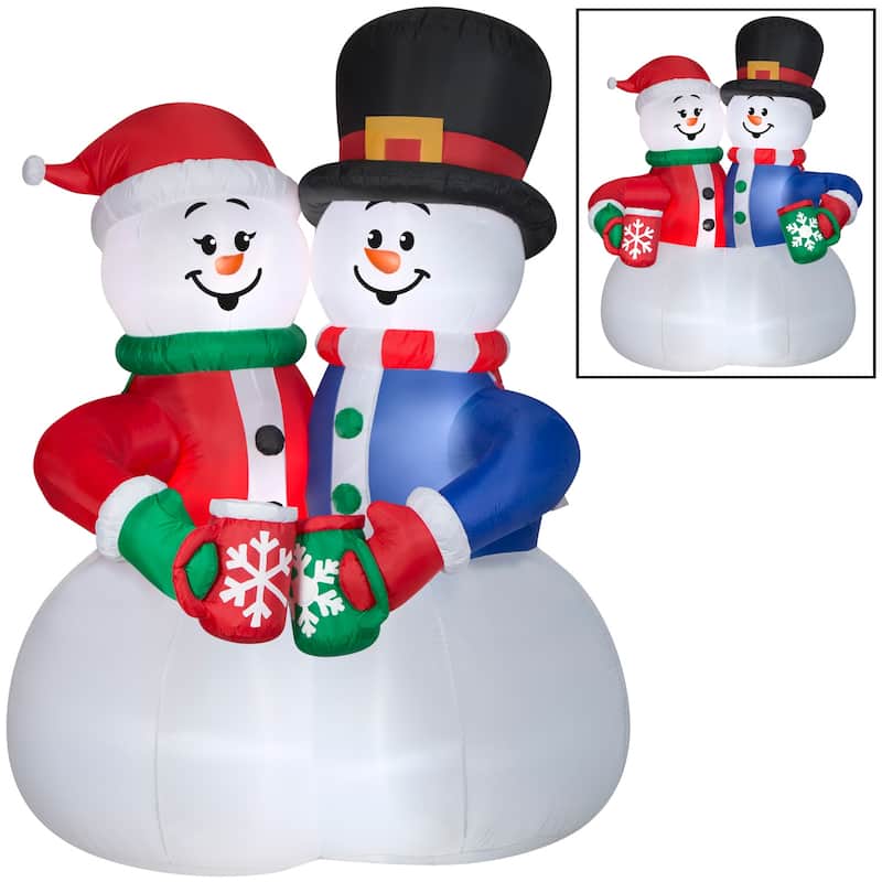 Gemmy Animated Christmas Inflatable Snow Couple Cocoa Cheers Scene, 8 ft Tall