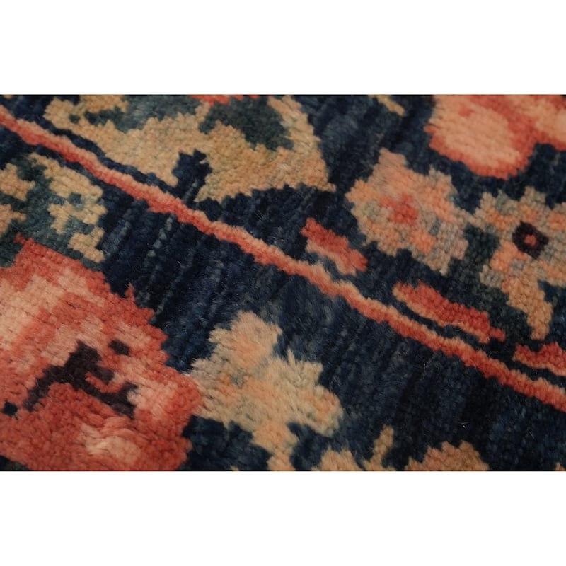 Hand Knotted Oriental 100% Wool Carpet Traditional All-Over Navy Blue & Blues Senneh Area Rug - 10' 5'' X 7' 1''