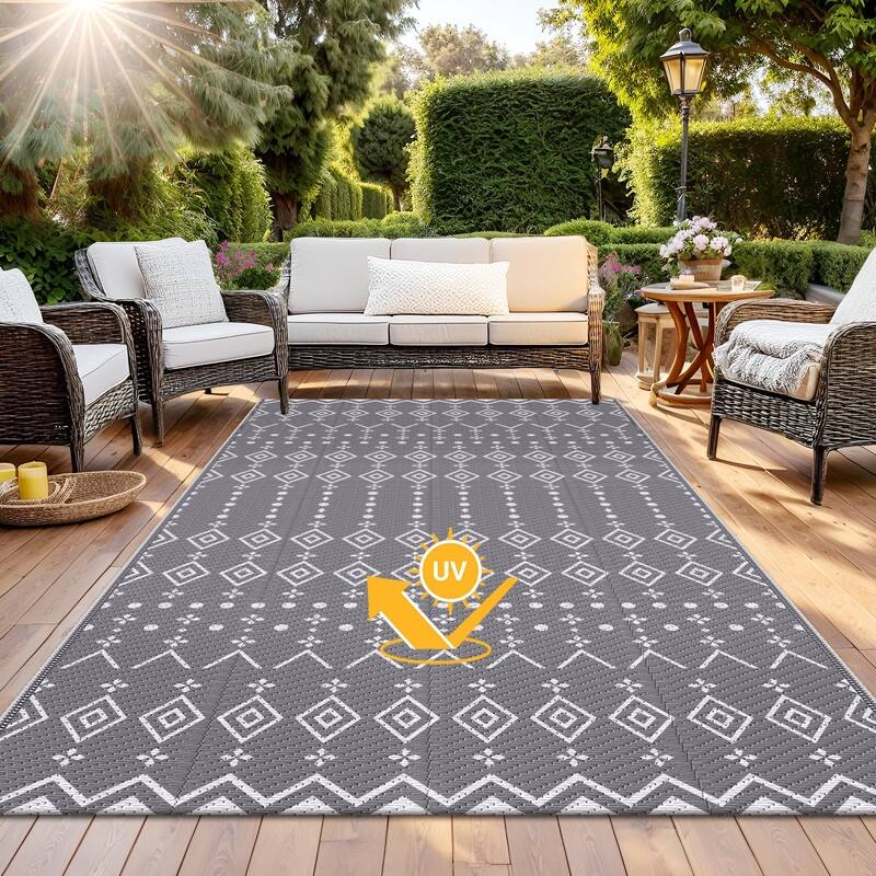 8' x 10' Reversible Outdoor Rug – Waterproof Plastic Straw Mat