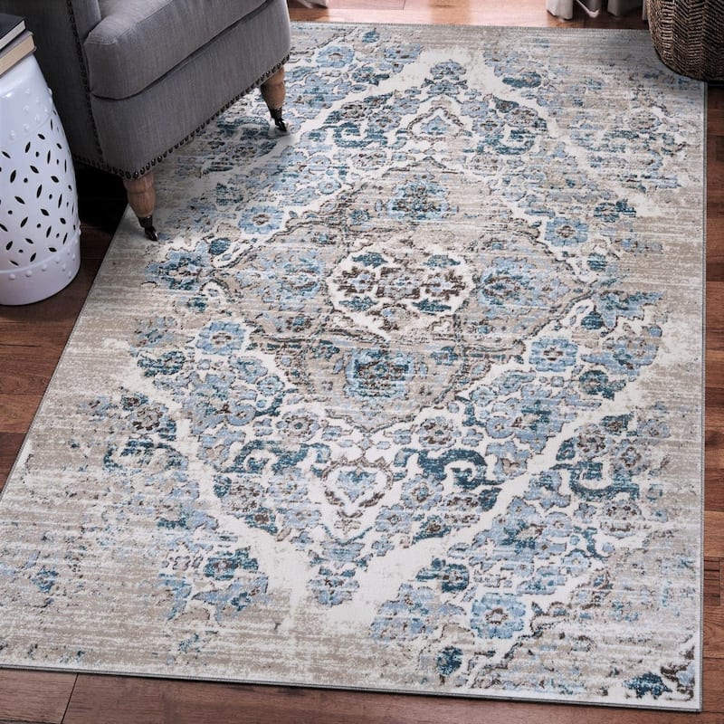 Luxe Weavers Distressed Oriental Area Rug - 4' x 5' - Cream