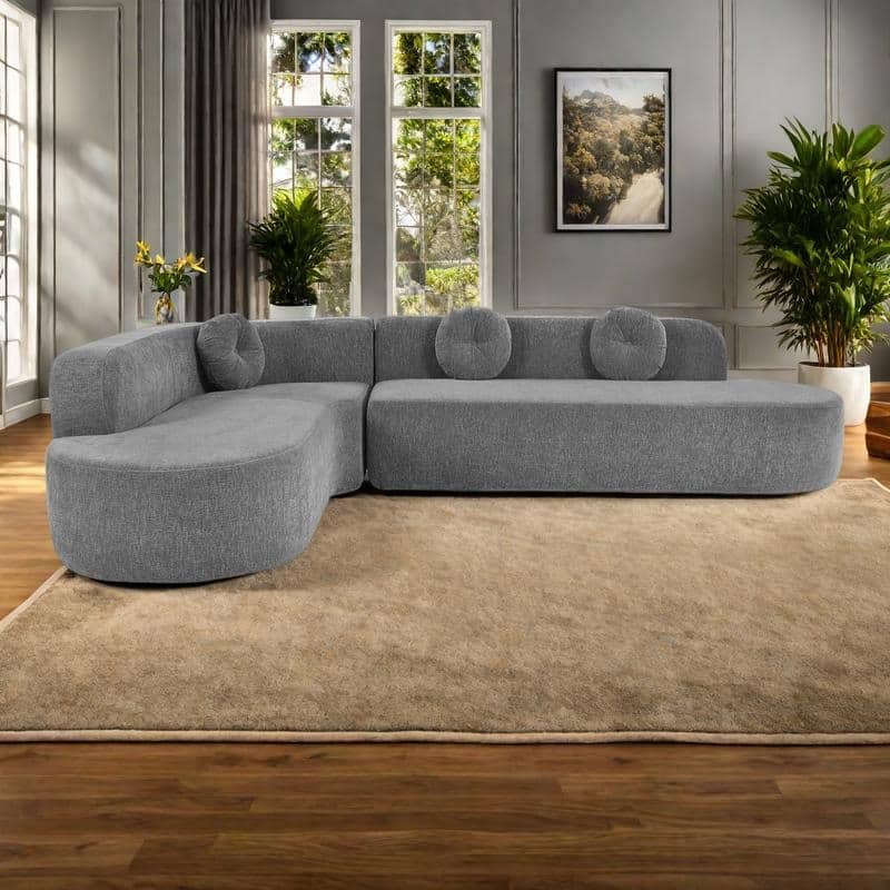 122" Polyester 4-Seat Sectional Sofa with Curved Design & High-Resilience Foam - Grey