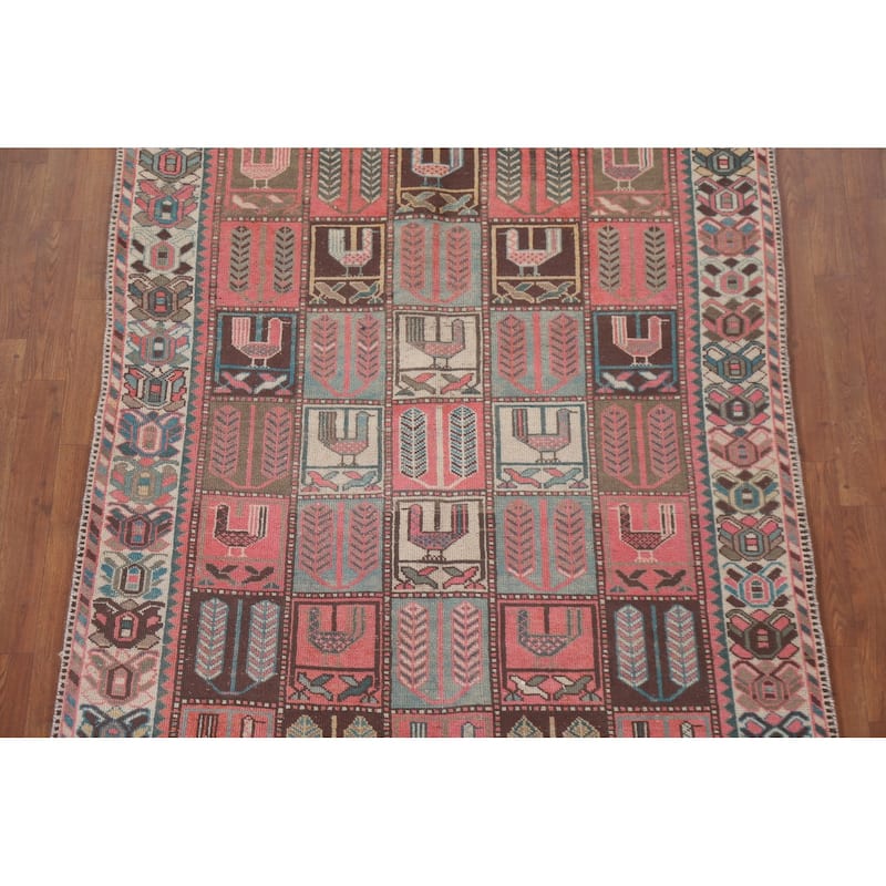 Hand Knotted Oriental 100% Wool Carpet Traditional All-Over Pink Bakhtiari Area Rug - 9' 3'' X 4' 8''
