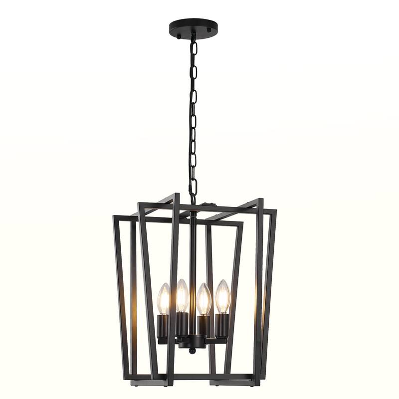 12-Inch Modern Chandelier, 4 Light Lantern Chandeliers Geometric Square Dining Room Lighting Fixtures for Kitchen Islands - N/A