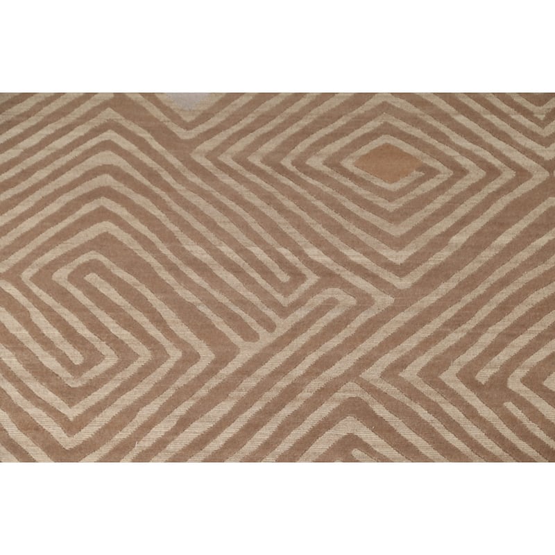 Geometric Modern Area Rug Hand-Knotted Oriental Wool Carpet - 8'11" x 11'8"