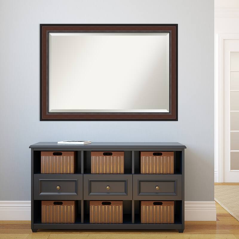 Beveled Bathroom Wall Mirror - Harvard Walnut Frame