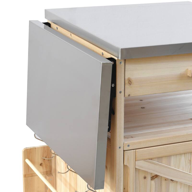 40.5" Outdoor Grill Cart with Stainless Steel Top, Drop Leaf, One Drawer, Towel Rack, Rolling Kitchen Cart with Lockable Wheels