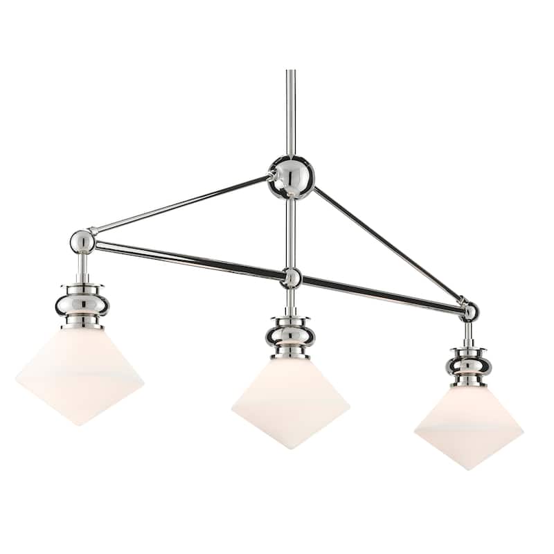Currey & Company Rycroft Rectangular Chandelier - Polished Nickel/White - 22.5"h x 43"w x 7"d