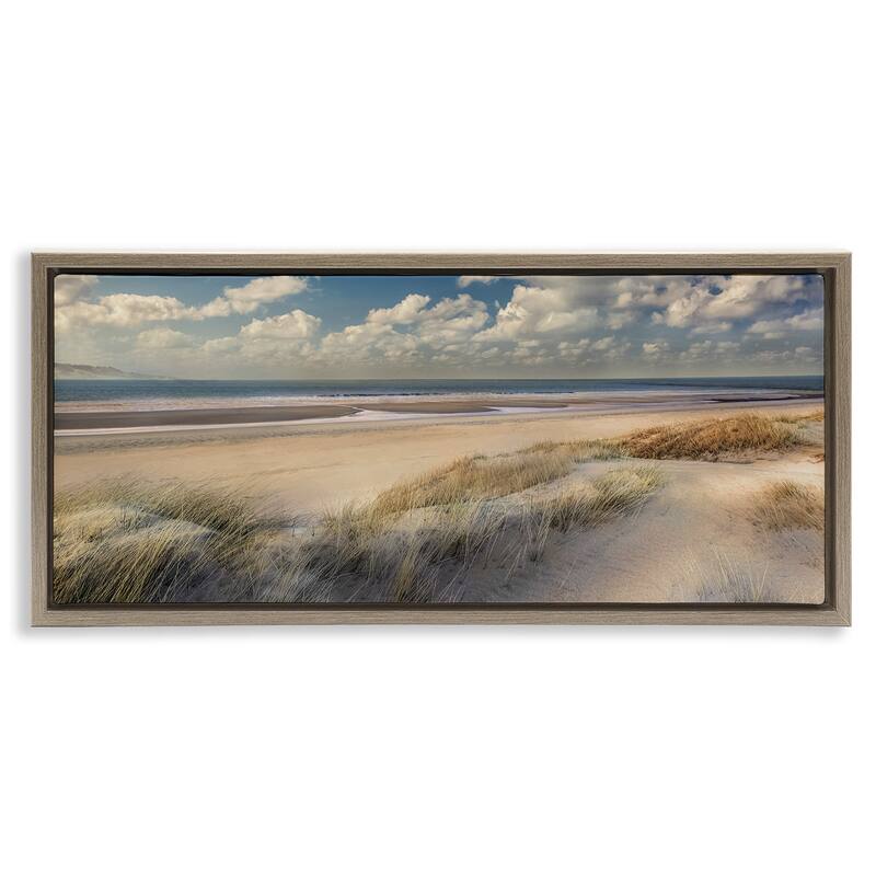 Stupell Rolling Clouds Beach Scenery Framed Floater Canvas Wall Art Design By Mike Calascibetta - 31 x 14 - Brown