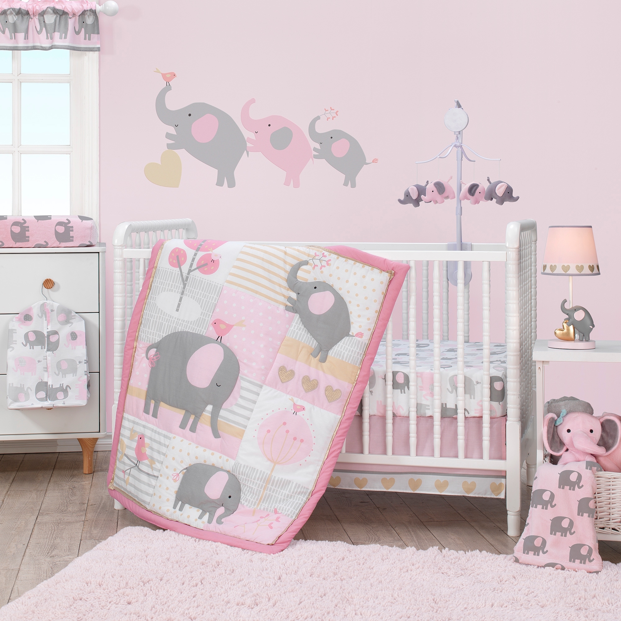 Shop Bedtime Originals Eloise Pink Gray Elephant 4 Piece Baby Crib