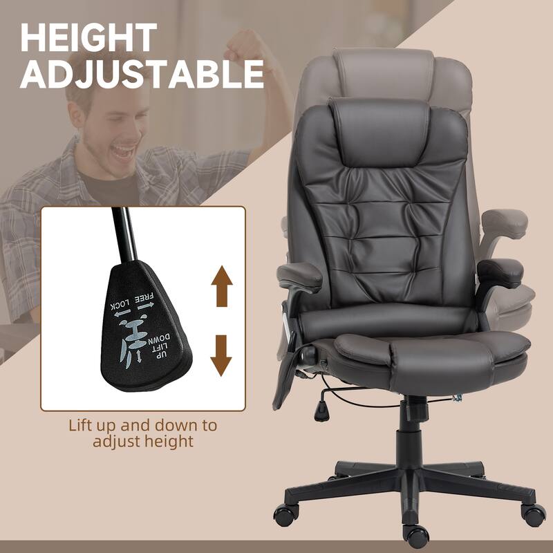 PU Leather 360° Swivel High Back Office Recliner with Vibration Massage, Lumbar Heating, and Adjustable Height