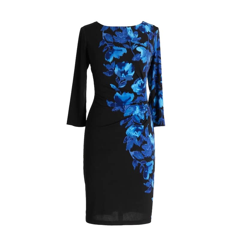 Connected Apparel Jersey Floral Print Dress - Sapphire - 6