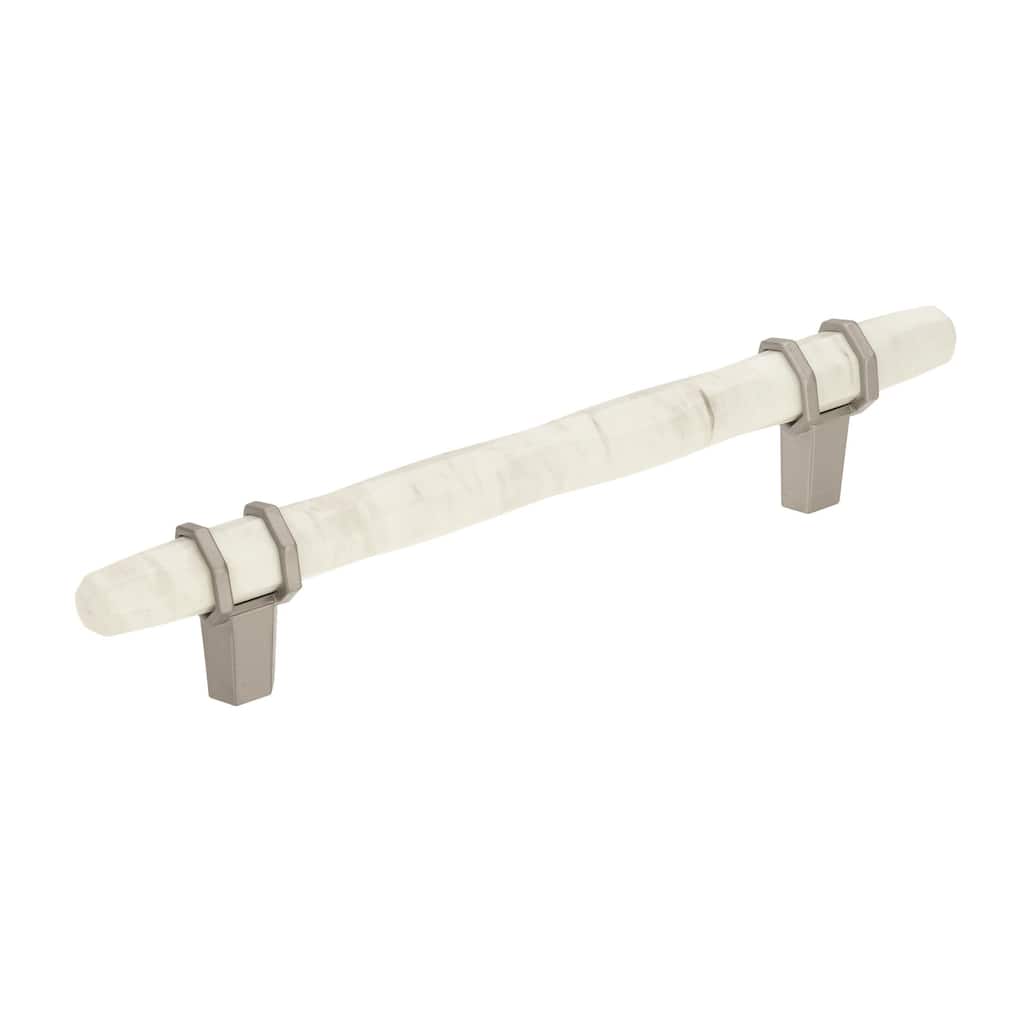 Carrione 5-1/16 in (128 mm) Center-to-Center Marble White/Satin Nickel Cabinet Pull - 5.0625