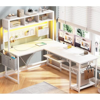 L Shaped Gaming Desk Computer Desk Corner Desk Pegboard Power Outlet