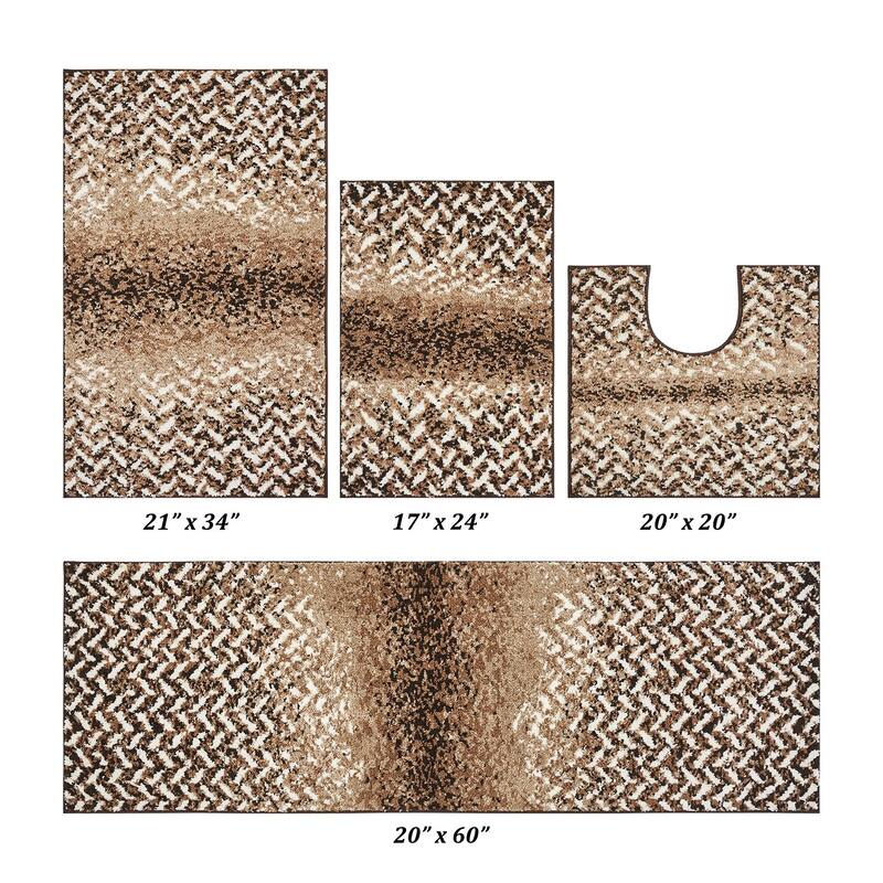 Better Trends 100% Micro Polyester 4&5 Pc Bathroom Rug Set-Casablanca Collection with Chevron Pattern, Machine Washable Bath Mat