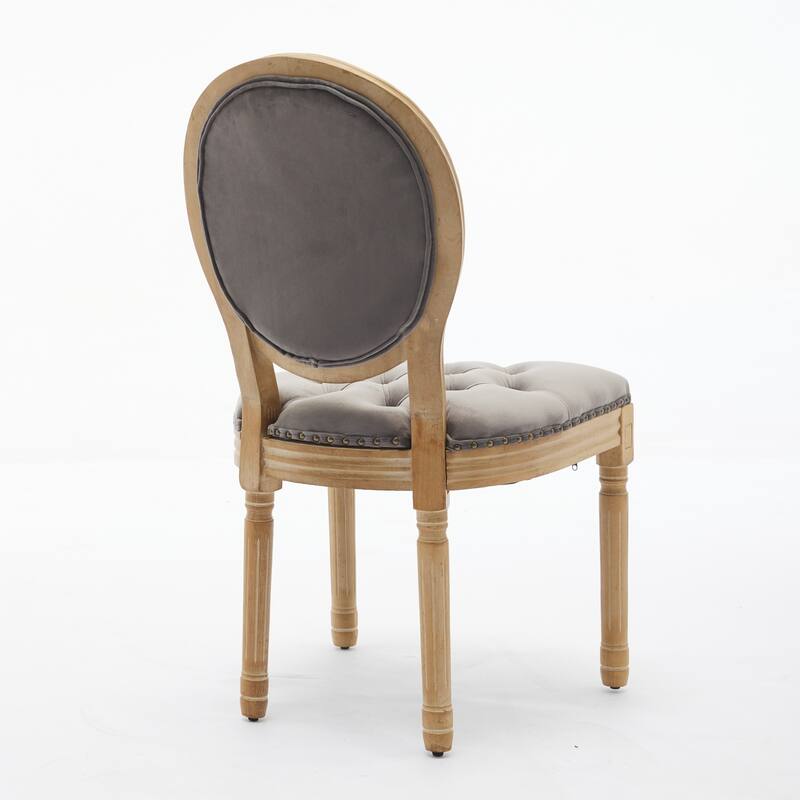 French Style Solid Wood Frame Dining Chair with Round Back, Set of 2 Velvet Kitchen Accent Chairs with Nailhead Trim