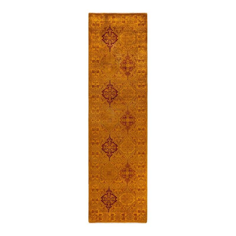 Overton Hand Knotted Wool Vintage Inspired Modern Contemporary Overdyed Gold Runner Rug - 2' 6" x 9' 4"