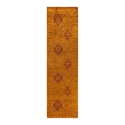 Overton Hand Knotted Wool Vintage Inspired Modern Contemporary Overdyed Gold Runner Rug - 2' 6" x 9' 4"