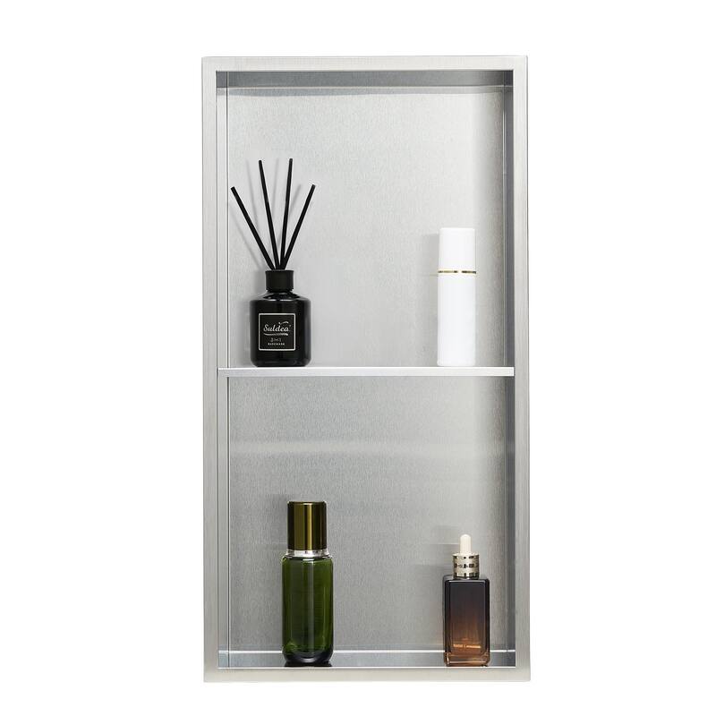 Silver Stainless Steel Double-Layer Shower Niche with Waterproof Seamless Design - 4 x 13 x 25 inches