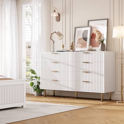 8 Dresser Chest,Fluted 8 Drawer Storage Dresser for Bedroom