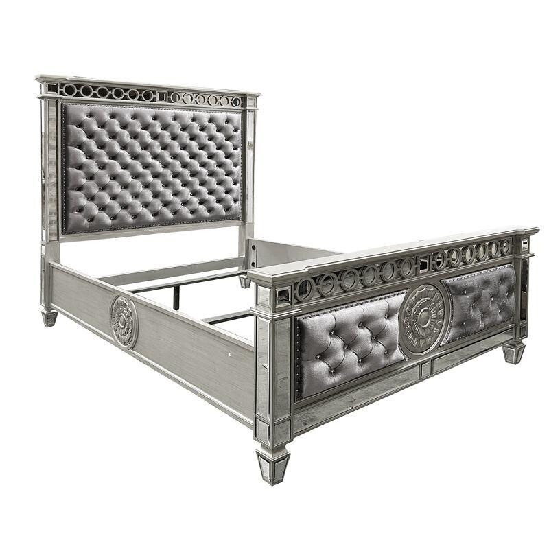 Acme Varian QUEEN BED Gray Velvet & Mirrored - Bed Bath & Beyond