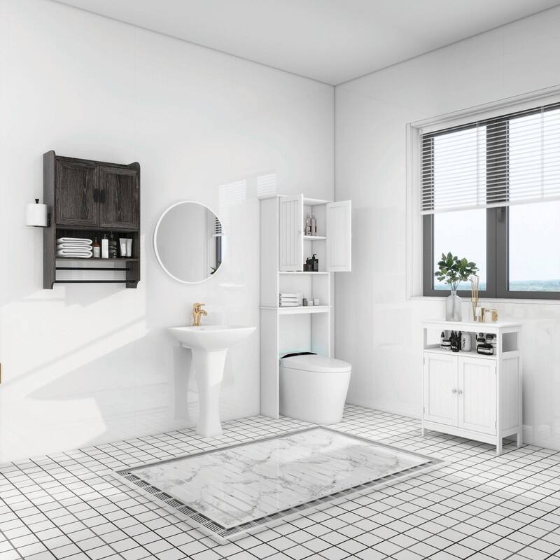 Bathroom Wall Cabinet with Adjustable Shelf, Towel Bar, and Paper Holder