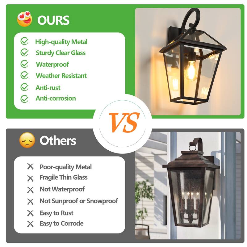 Outdoor Black Lantern Sconce Light, 2-Pack - 2 Pack