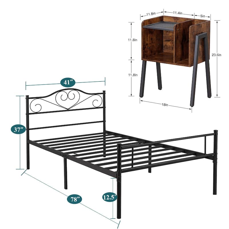 Tamika 3-pieces Metal Bed Frame Modern Storage Nightstands Set