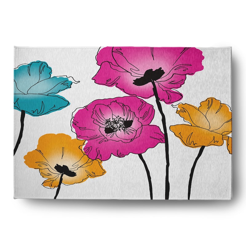 Popping Poppies Spring Chenille Indoor/Outdoor Rug - Pink - 5' x 7'