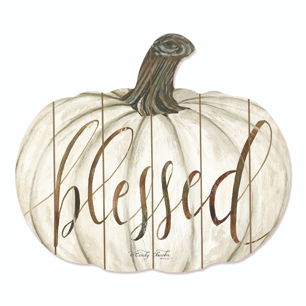 17" Ivory and Brown "Blessed" Hanging Pumpkin Thanksgiving Wall Decor