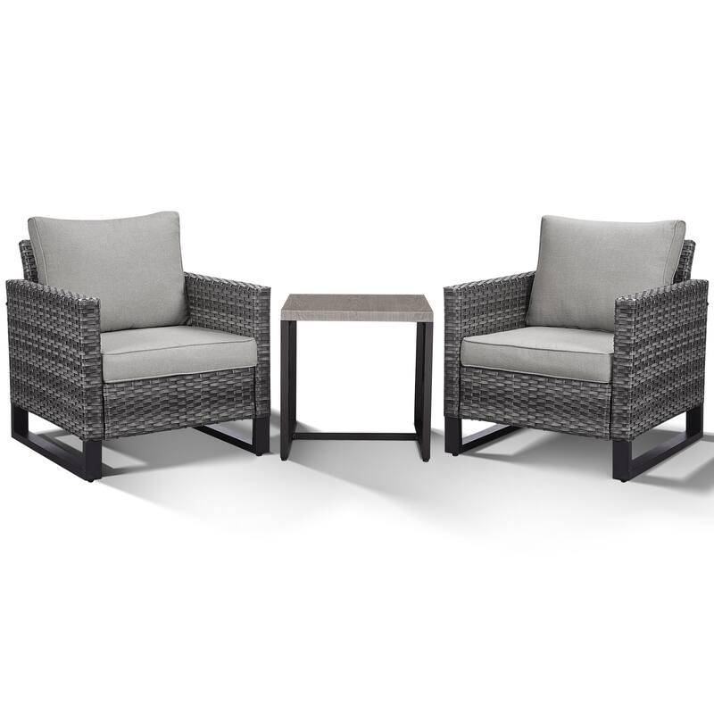 3PCS Patio PE Wicker Chair with Cushion and Table