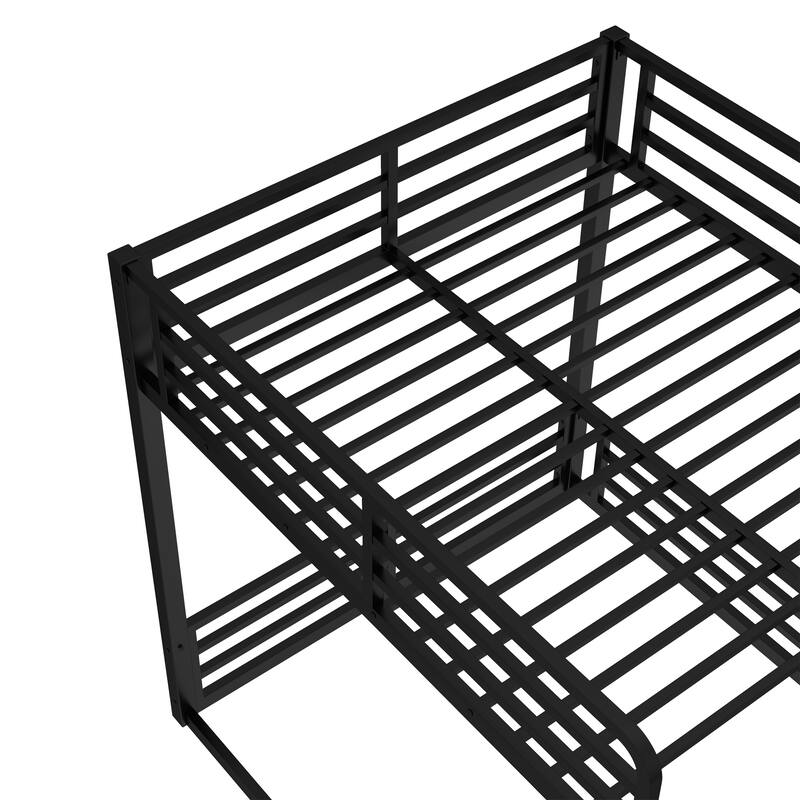 Metal Bunk Bed, Full XL over Full XL Floor Bunk Bed Frame,Heavy-Duty Bunk Bed for Kids, Teens, Adults, Noise-reduced Design