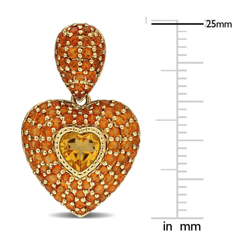 Miadora 2 3/4ct TGW Madeira Citrine and Citrine Cluster Heart Drop Earrings in 14k Yellow Gold