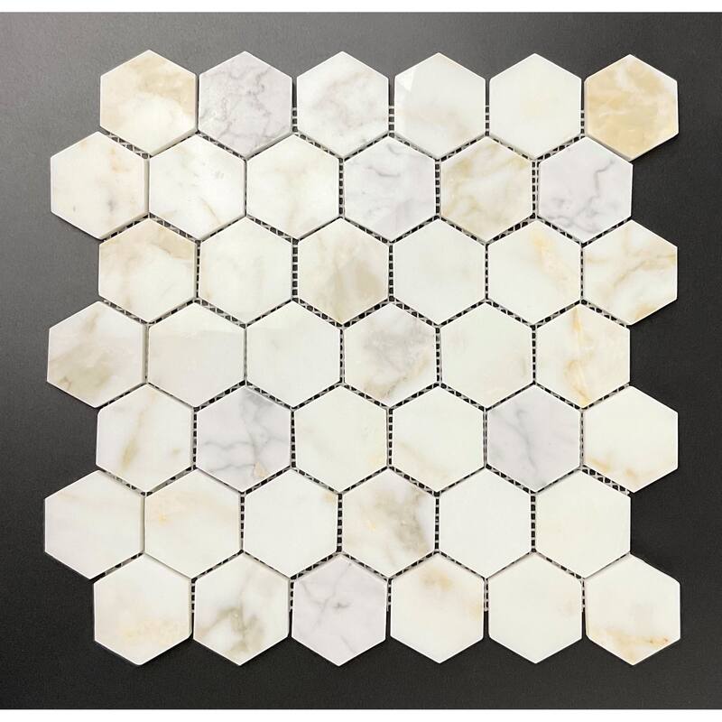 2" Hexagon Natural Marble Mosaic Tiles - Case (10 Sheets) - Calacatta Gold