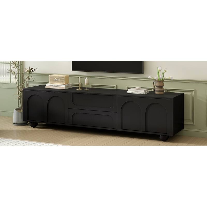 Cream Style TV Stand with Arched Doors and 2 Drawers, for TVs Up to 75" - 69.6" W × 15.7" D × 17.7" H