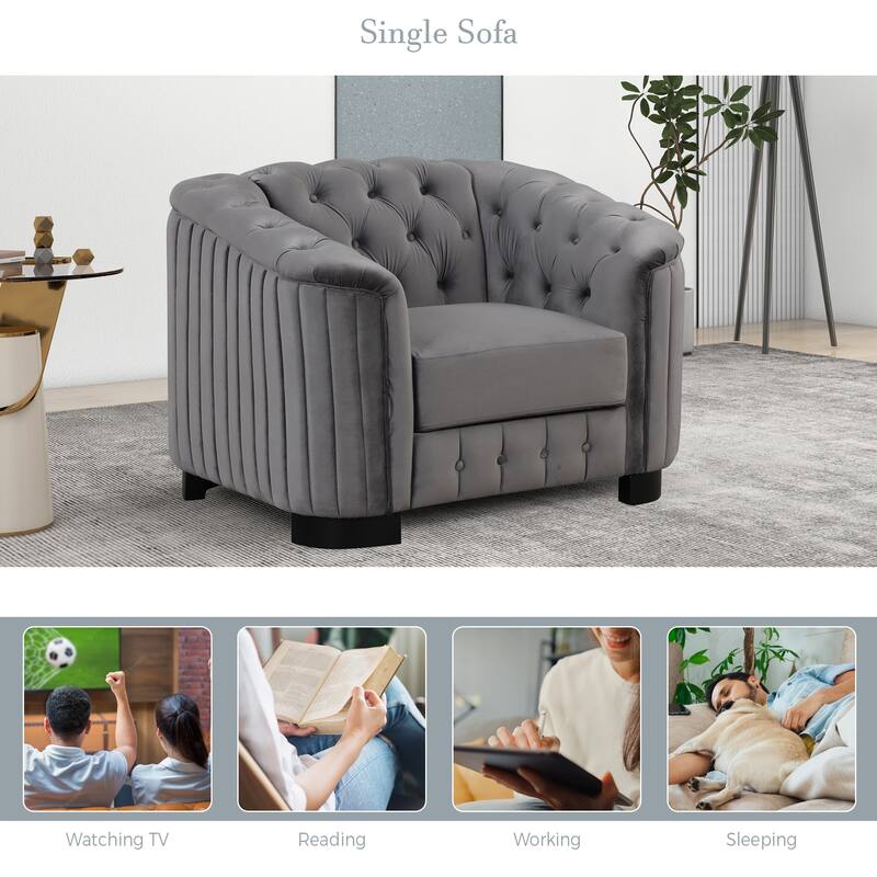 Velvet Modern Accent Sofa Chair with Thick Removable Cushion, Tufted Back, and Solid Wood Legs