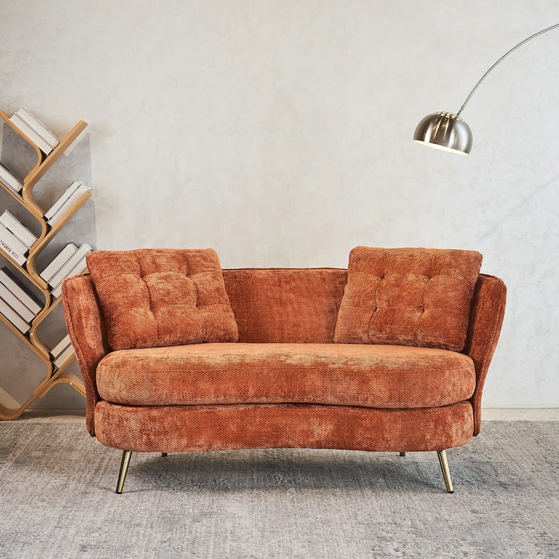 Polyester fiber Sofa Upholstered Couch with Golden Metal Legs - Orange