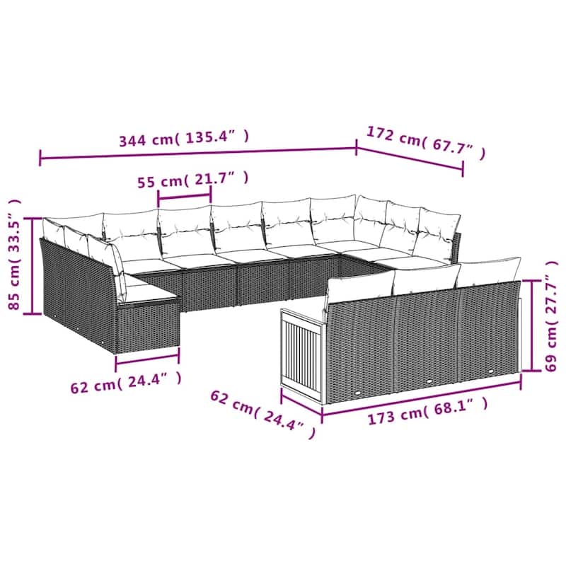 vidaXL Patio Sofa Set with Cushions Outdoor Conversation Furniture Poly Rattan